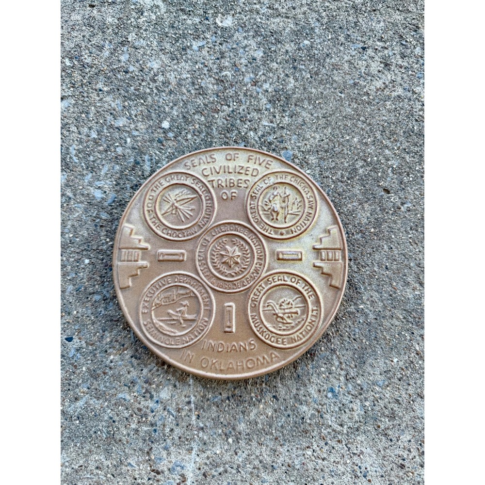 Frankoma Pottery Seals of Five Civilized Tribes Oklahoma Trivet Desert Gold OK 3
